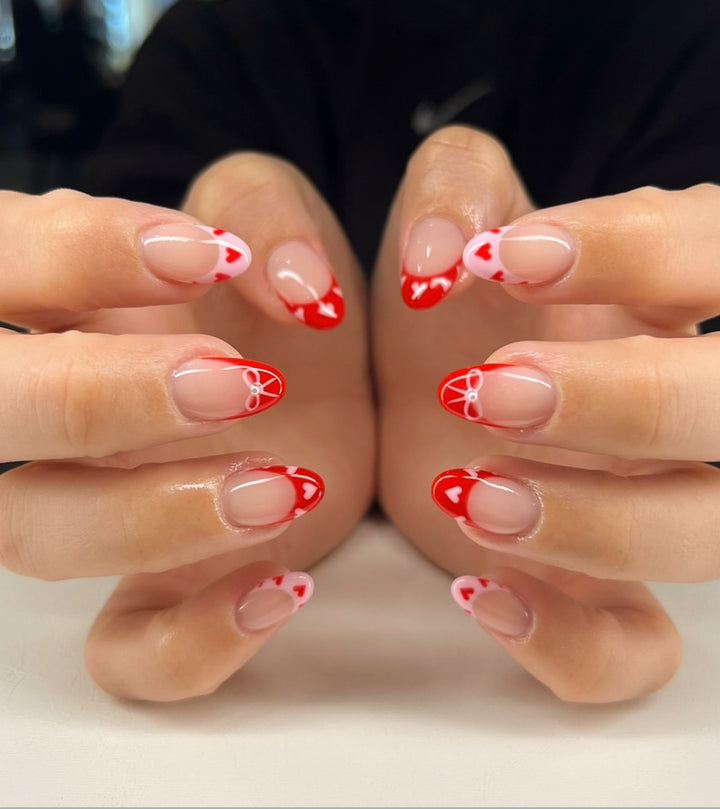 Heart-Themed French Tip Press-On Nails Stornfield