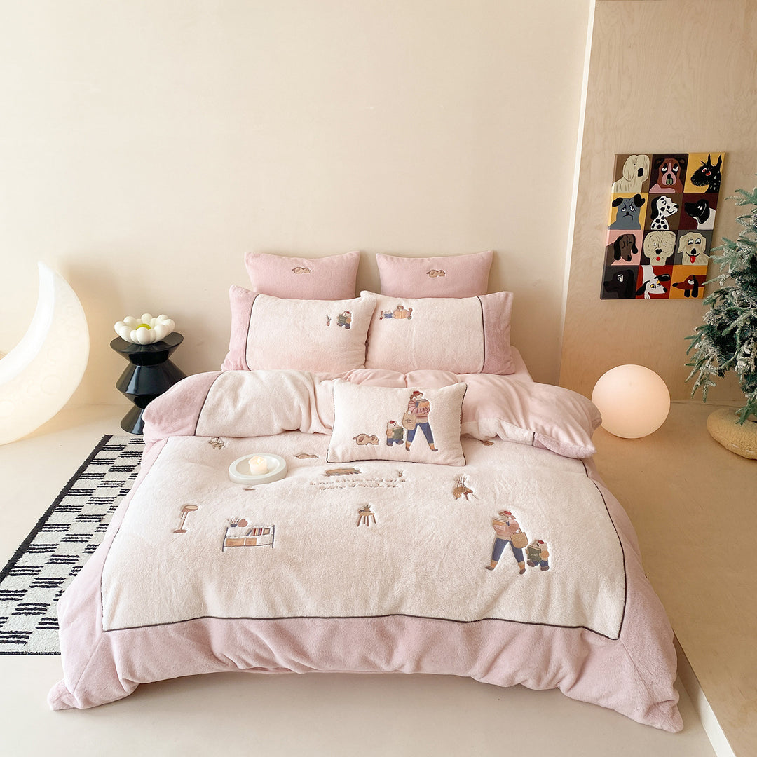 Plush Embroidered Cozy Duvet Cover Set with Decorative Pillow Shams