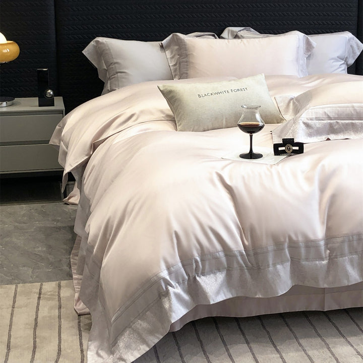 Luxury Satin Duvet Cover Set with Embroidered Border
