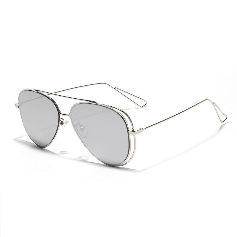 Women's retro aviator sunglasses with silver metal frame and mirrored lenses Stornfield