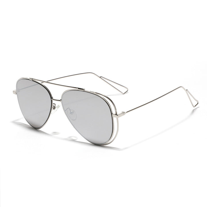 Women's retro aviator sunglasses with silver metal frame and mirrored lenses Stornfield