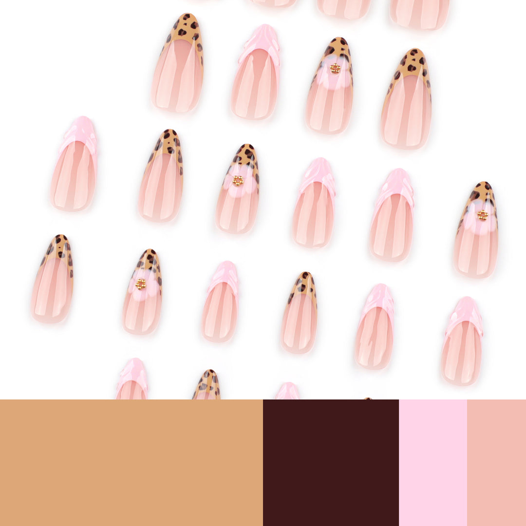 Artful stiletto nails with floral leopard pattern Stornfield