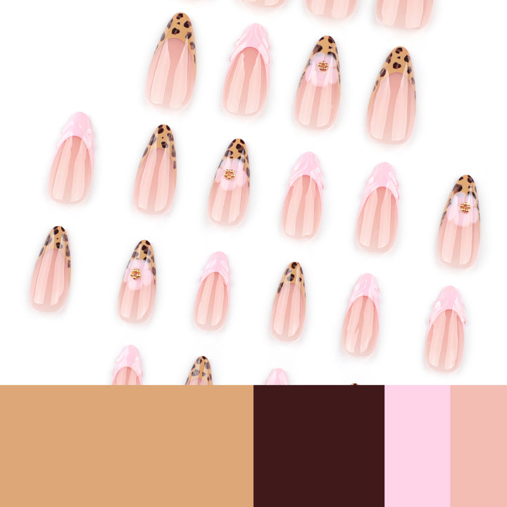 Artful stiletto nails with floral leopard pattern Stornfield