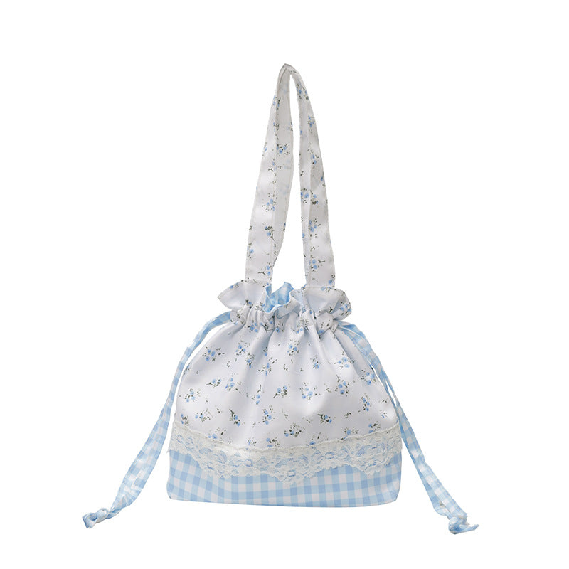 Floral-Embellished Drawstring Tote Bag