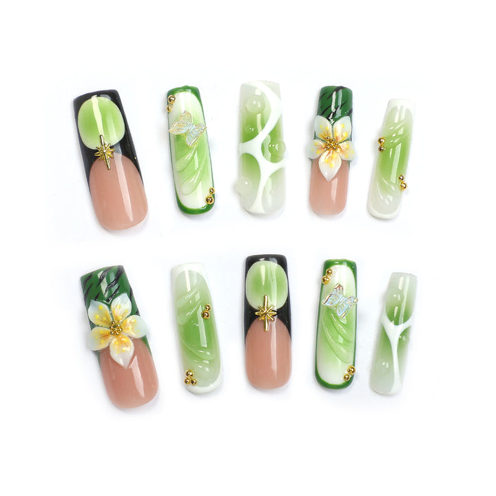 Creative nail art set with elegant floral decorations Stornfield