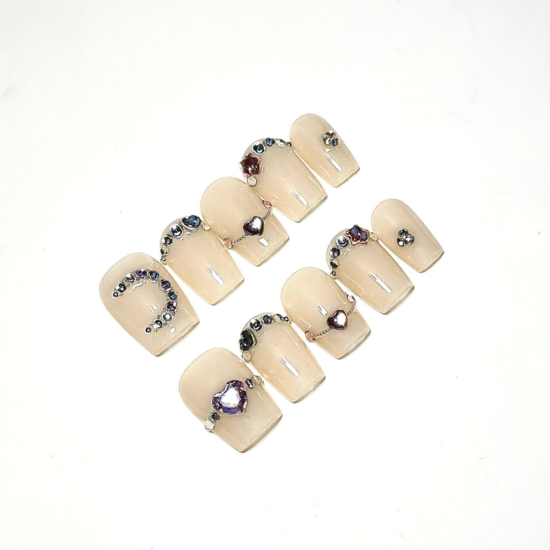 Decorative Crystal-Embellished Press-On Nails