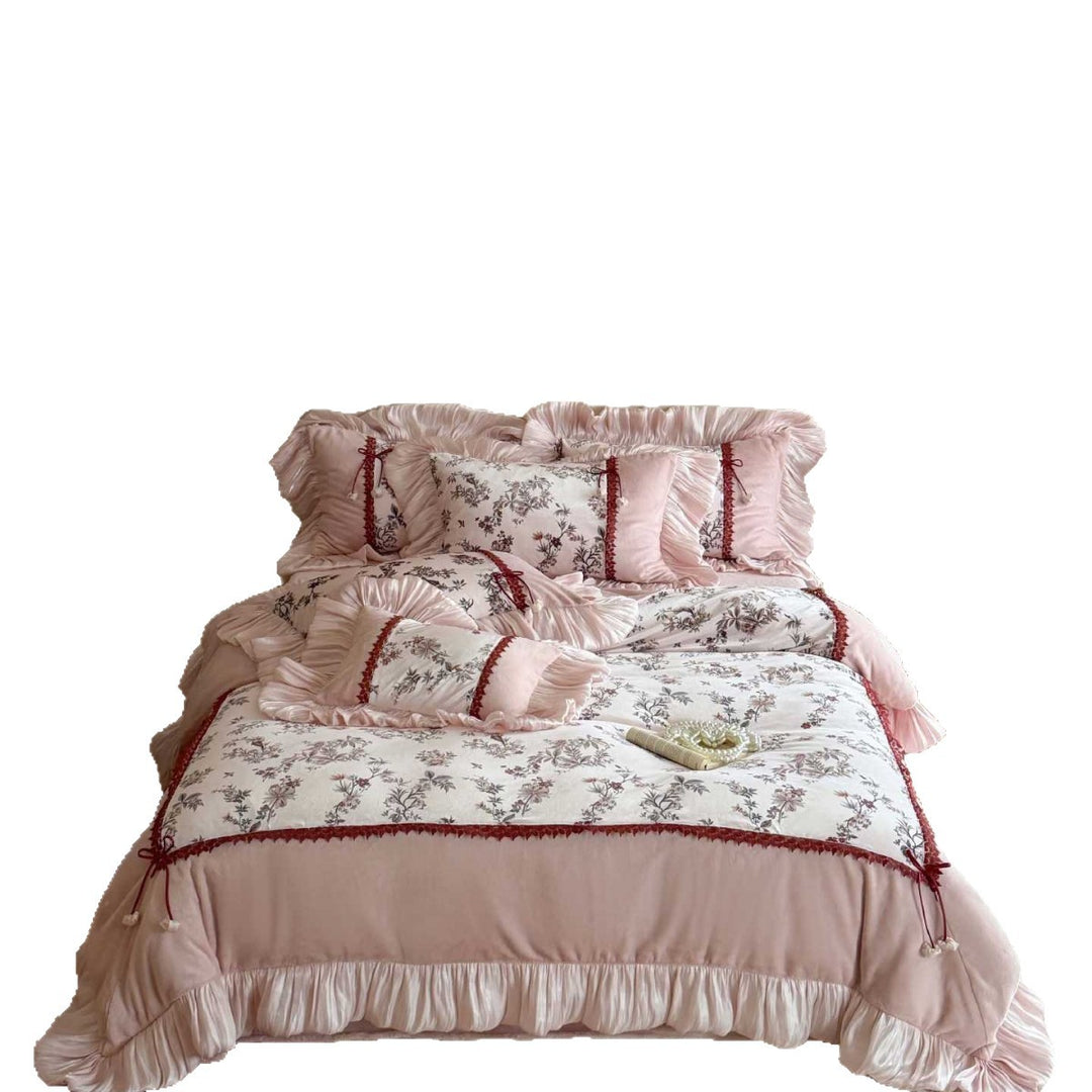 Romantic Floral Ruffled Duvet Cover & Decorative Sham Bedding Set