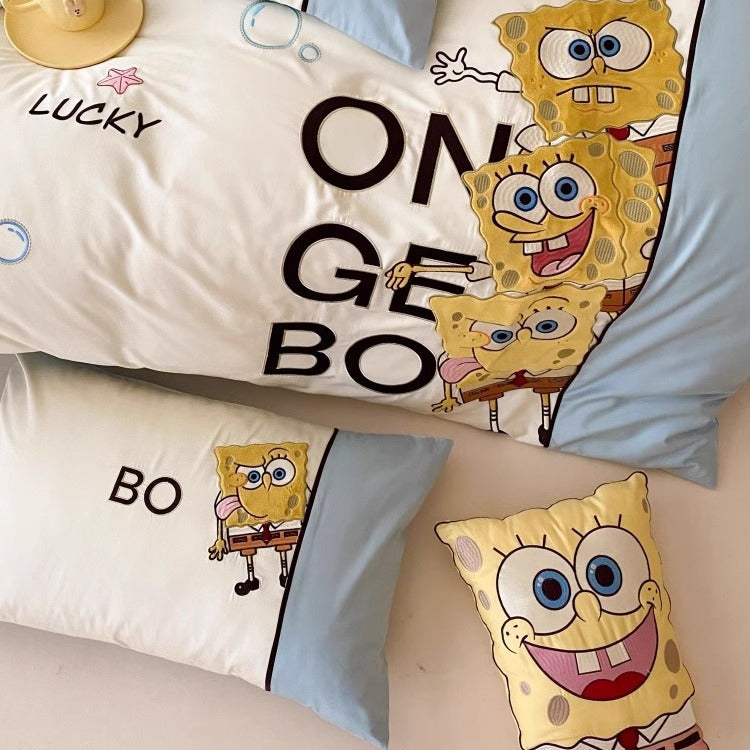 SpongeBob SquarePants-Inspired Cotton Sateen Cartoon Duvet Cover Set with Decorative Shams