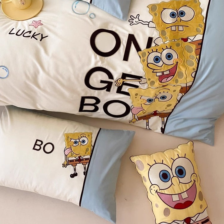 SpongeBob SquarePants-Inspired Cotton Sateen Cartoon Duvet Cover Set with Decorative Shams