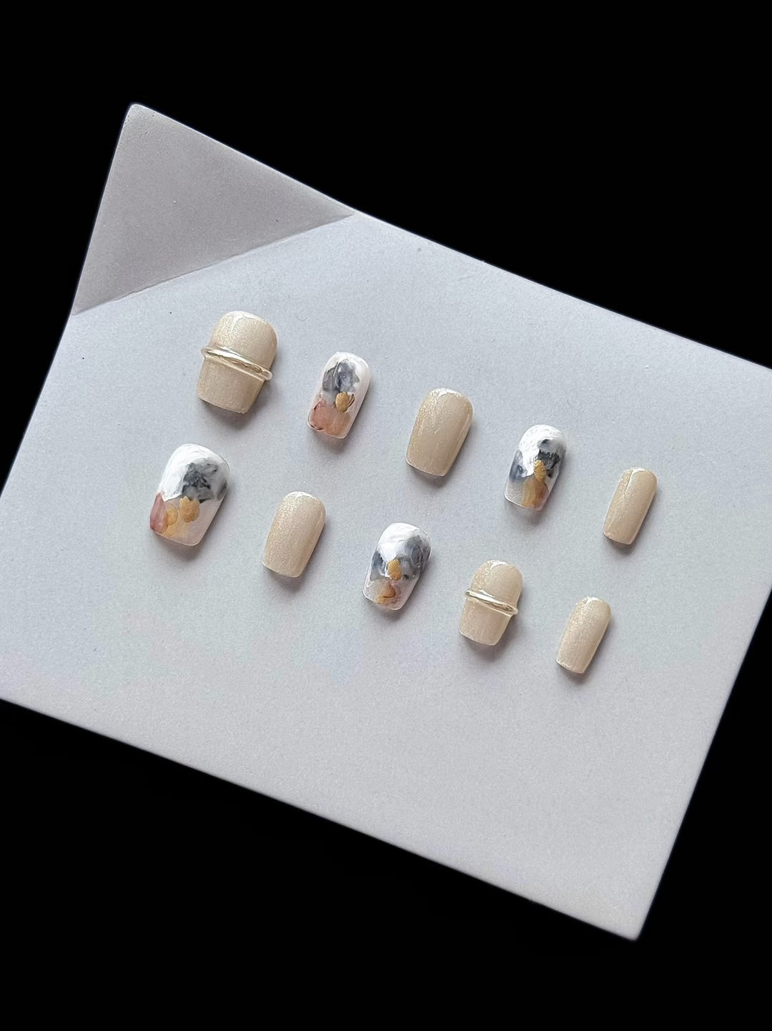 Press-On Nail Art Set with Elegant Marble Design