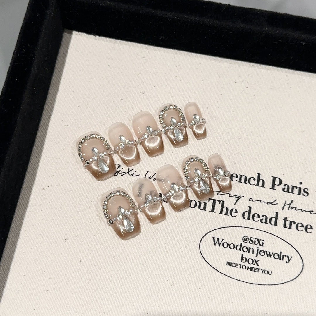 Elegant Decorative Crystal-Accented Press-On Nail Set