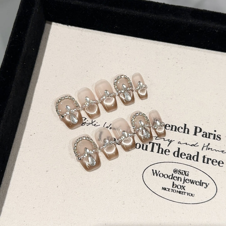 Elegant Decorative Crystal-Accented Press-On Nail Set