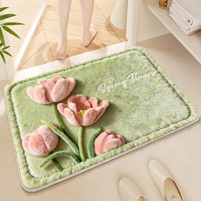 Floral-Themed Soft Microfiber Bath Mat