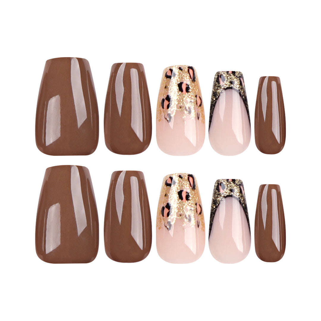 Glamorous acrylic nails with glitter and leopard designs Stornfield