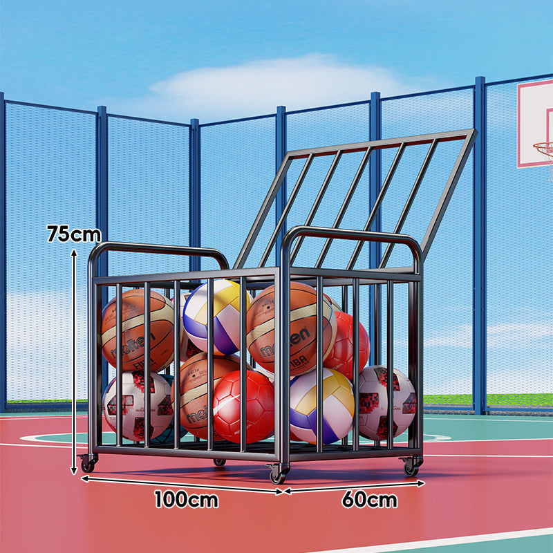 Heavy-Duty Wheeled Sports Ball Storage Cart with Tilted Return Rack
