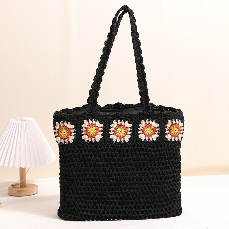 Hand-crocheted beach bag with floral accents Stornfield