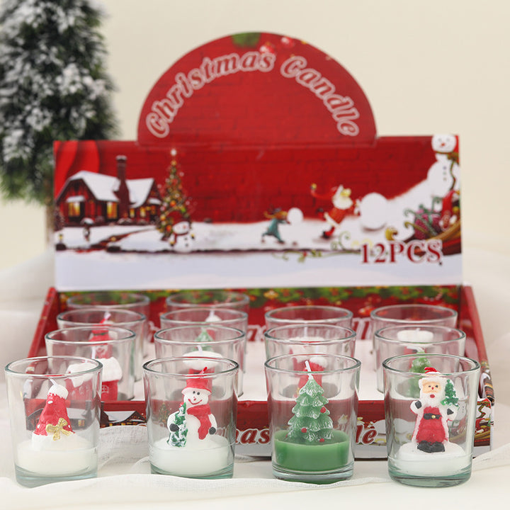 Holiday Figurine Votive Candle Set in Glass Cups