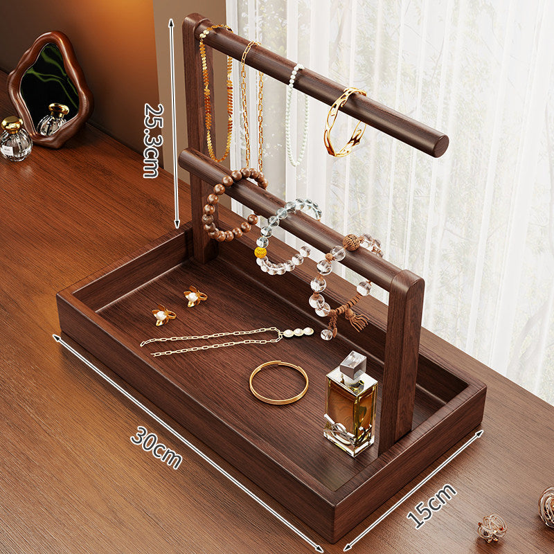 Tiered Wooden Necklace and Bracelet Organizer with Storage Tray