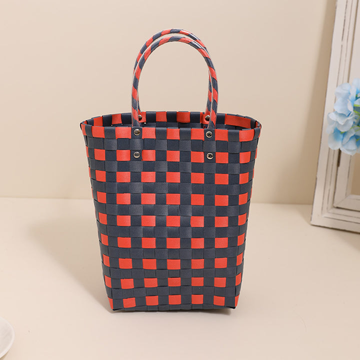 Braided Shopping Bag in Modern Checkered Pattern Stornfield