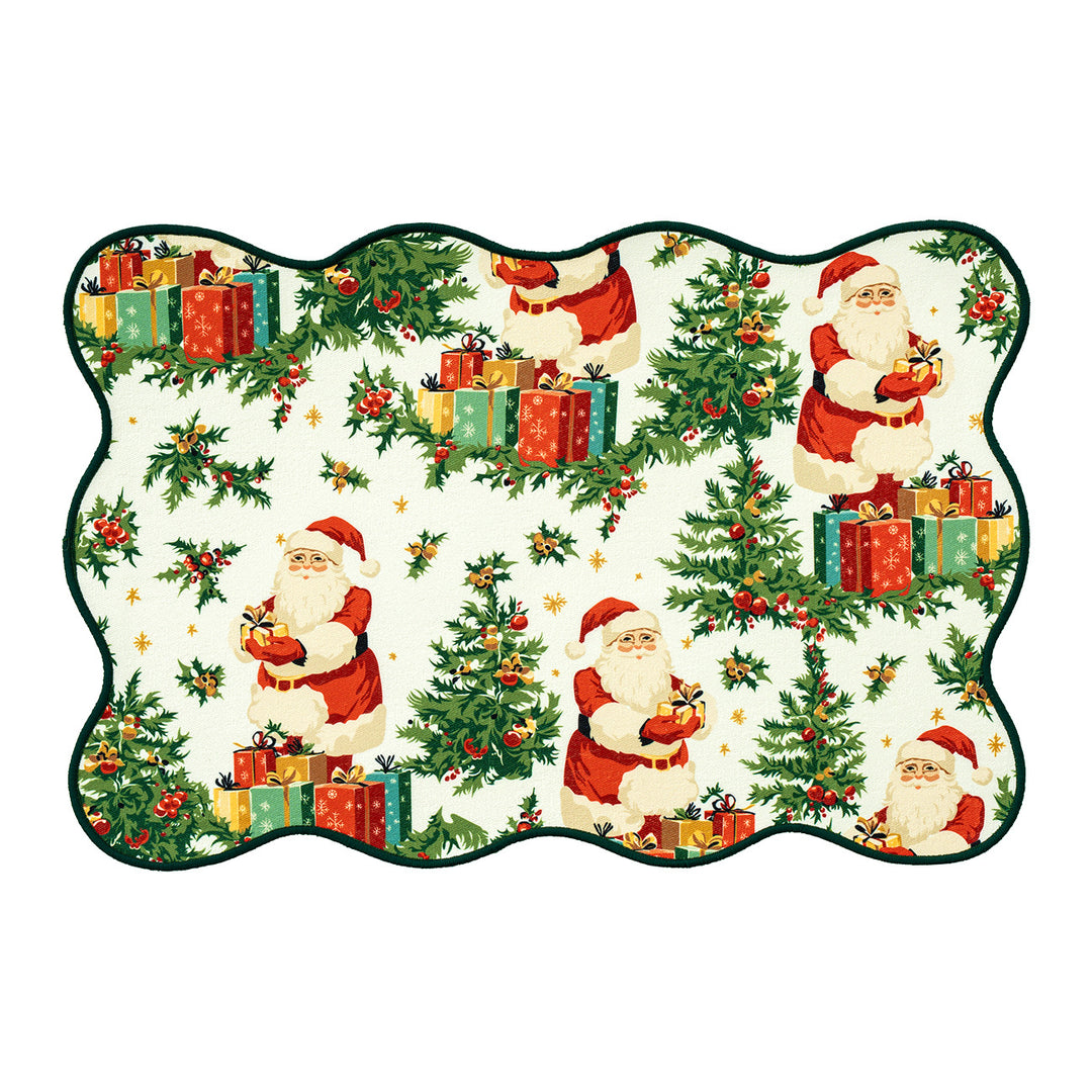 Wipeable Christmas table mat with wavy edge, non-slip bottom and festive pattern