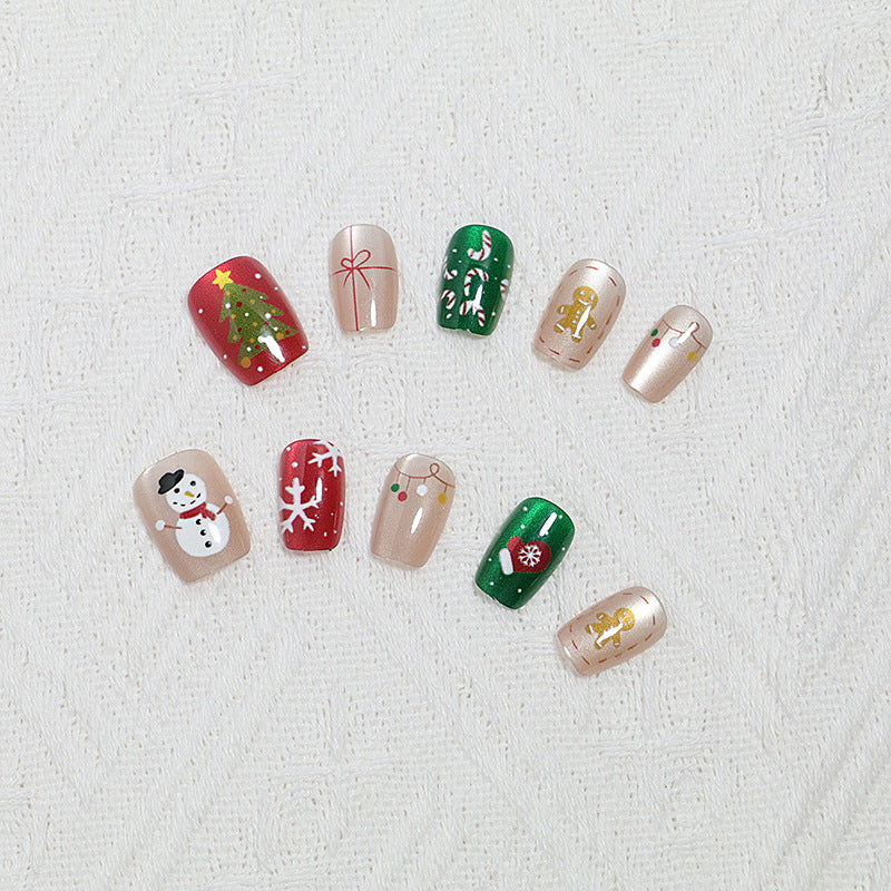 Festive Holiday-Themed Press-On Nail Art Set Stornfield