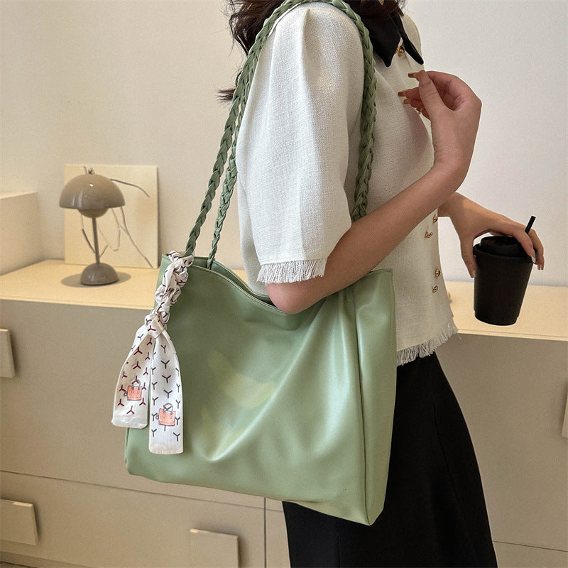 Glossy Faux Leather Tote Bag with Braided Straps
