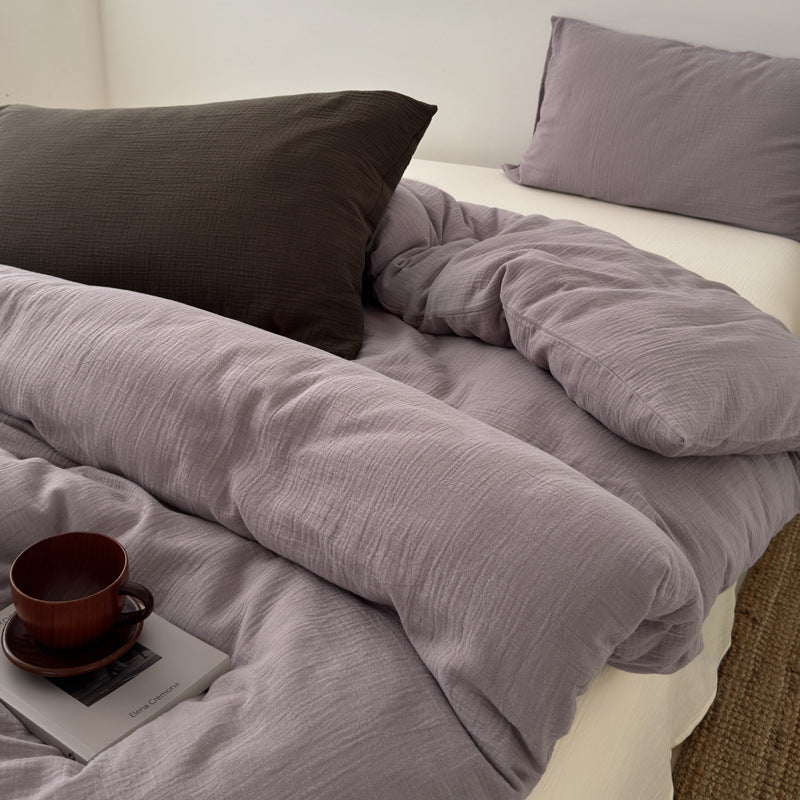 Washed Cotton Gauze Textured Duvet Cover Set with Deep-Pocket Fitted Sheet