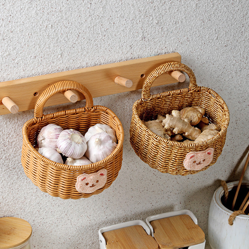 Handwoven Decorative Storage Basket with Cute Bear Emblem Stornfield