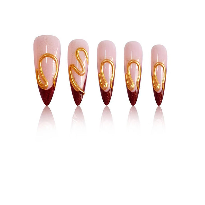 Artistic Stiletto Nail Extensions with Abstract Design Stornfield