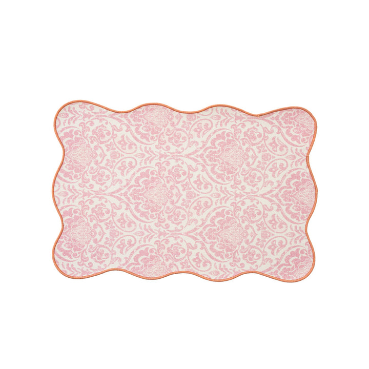 Shaped placemat made of cotton blend with pomegranate and parrot motif