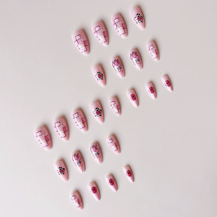 Creative artificial nail set with playful design and colorful accents Stornfield