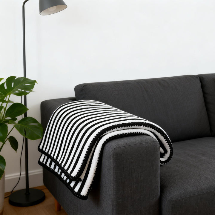 Ladies warms comfortable fleece blanket with elegant stripe structure Stornfield