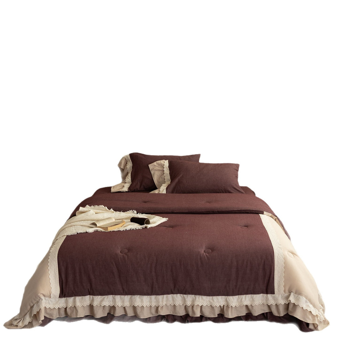 Ruffled Lace-Trimmed Linen Duvet Cover & Tufted Comforter Set