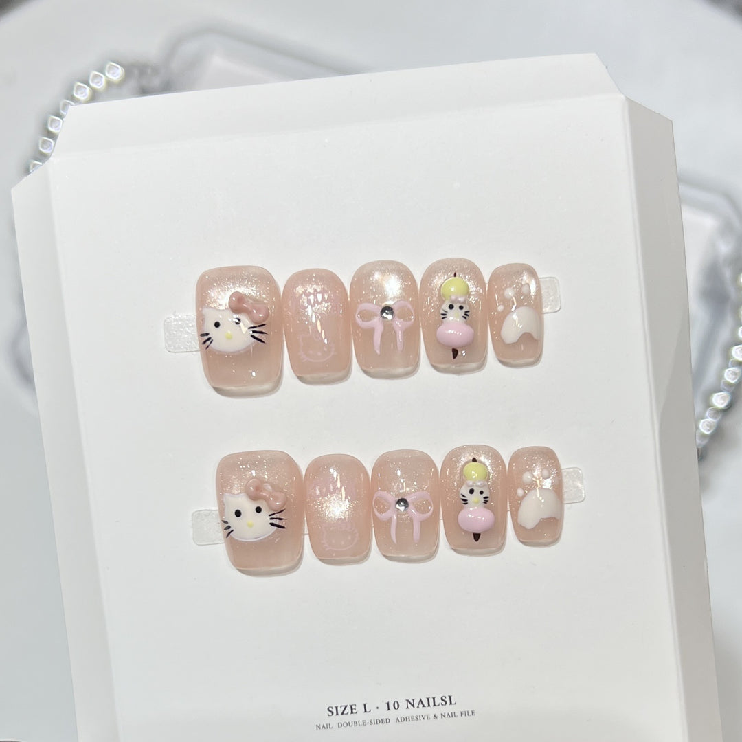 Whimsical Cartoon Character Press-On Nail Art Set Stornfield
