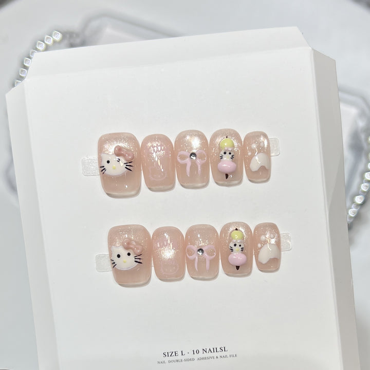 Whimsical Cartoon Character Press-On Nail Art Set Stornfield