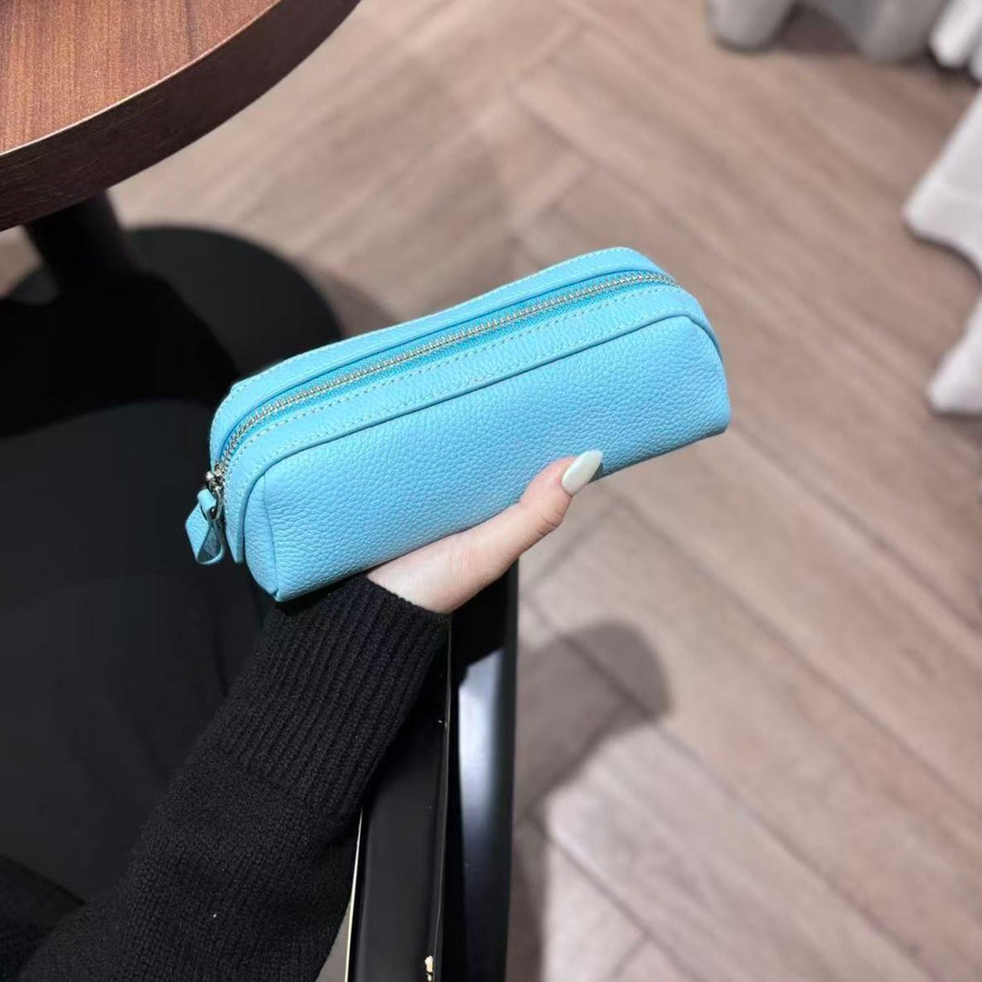 Premium Textured Leather Zippered Pencil Case