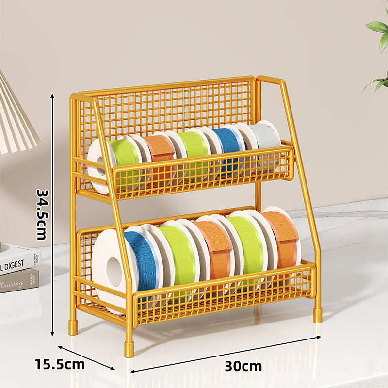 Angled Multi-Tier Spool and Tape Storage Rack with Wire Mesh Baskets