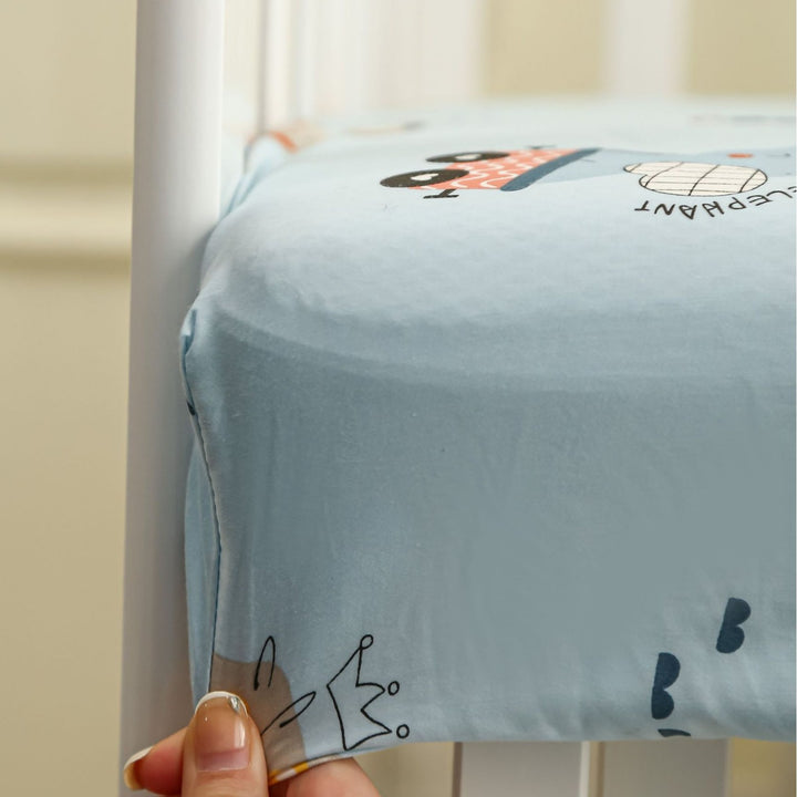 Baby Fitted Sheet Set for Crib with Elephant Print made of Breathable Muslin