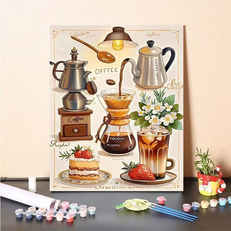Coffee-Themed Paint by Numbers Canvas Art Kit Stornfield
