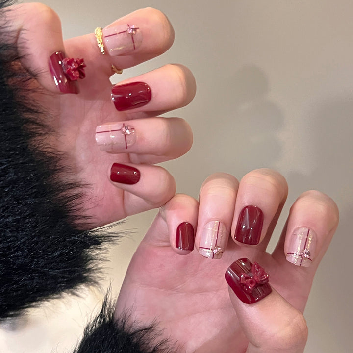 Decorative Press-On Nail Art Extensions with Bow Accents Stornfield