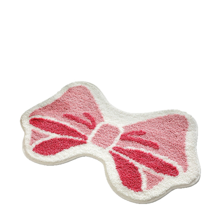 Shaped Bow-Accent Plush Contour Bath Rug with Non-Slip Backing