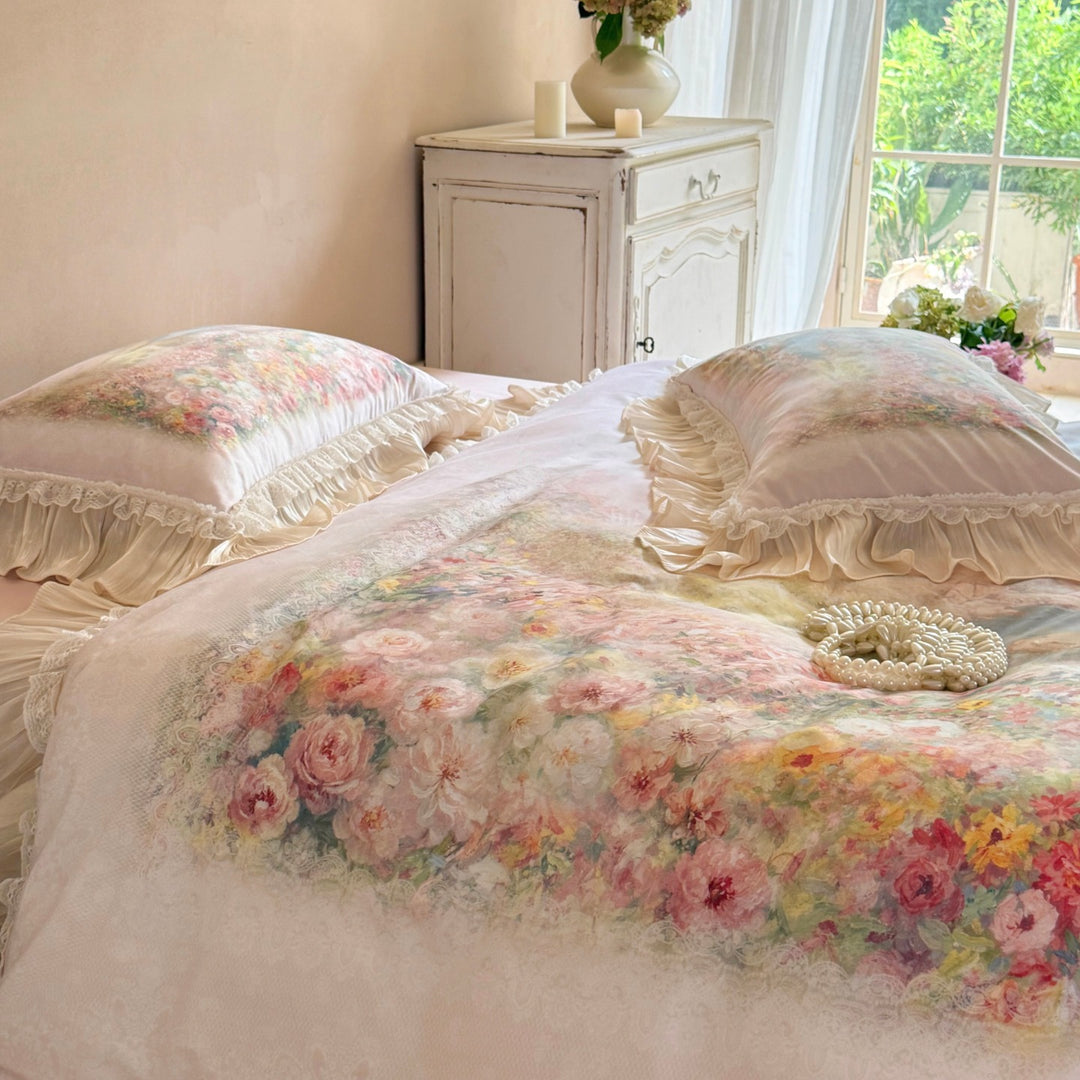 Floral Ruffled Lace-Trim Duvet Cover Set