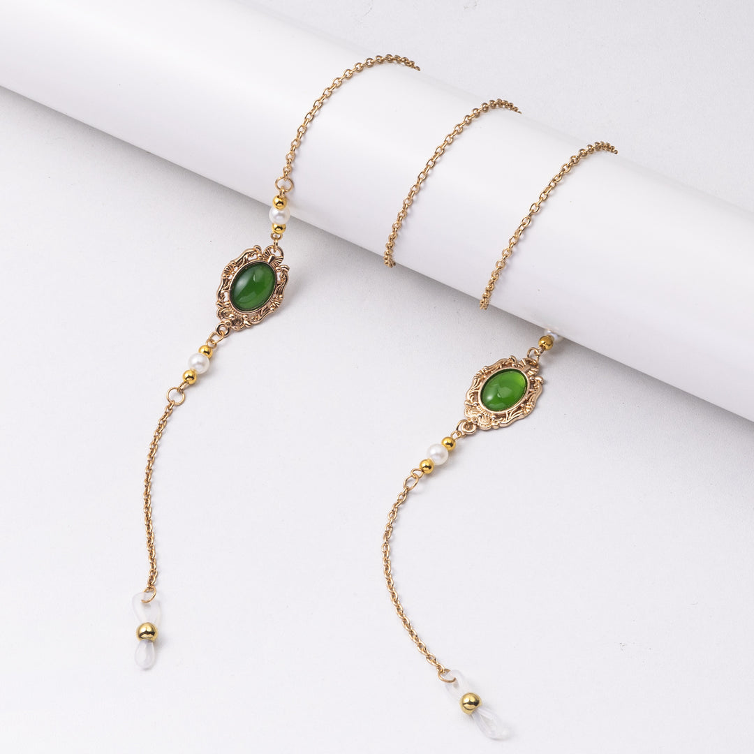Elegant Pearl and Green Stone Drop Earrings Stornfield