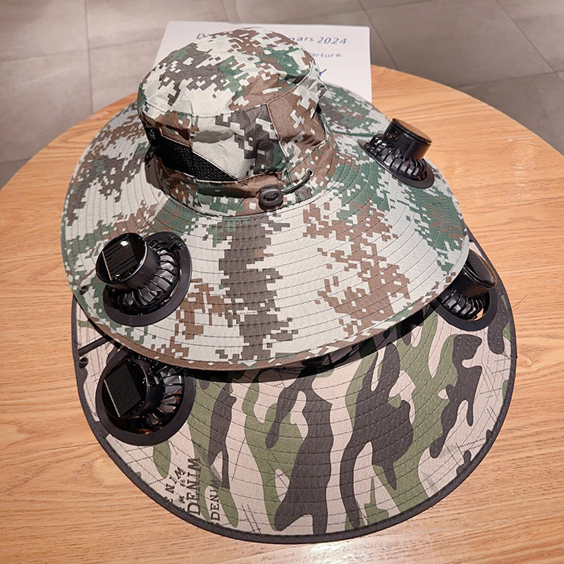 Bbreathable sun hat with two integrated mini fans, wide brim and adjustable chin strap Stornfield