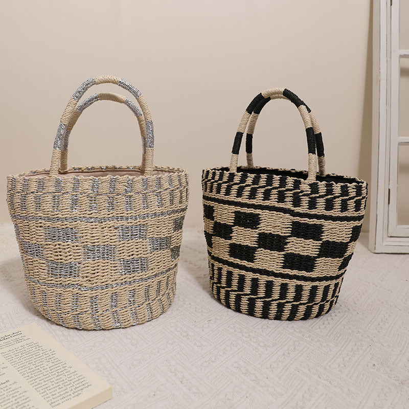 Handcrafted basket bag with modern geometric pattern Stornfield