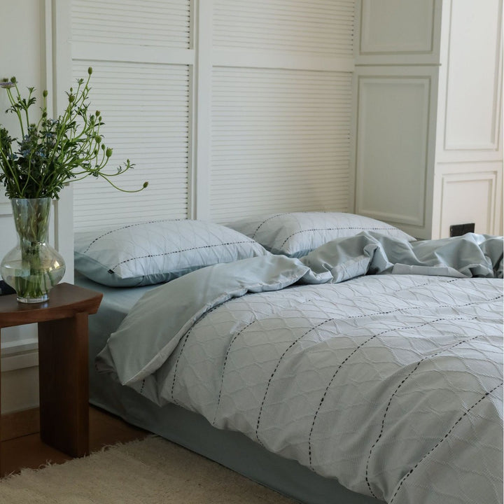 Quilted Cotton Duvet Cover Set with Pillow Shams and Bed Skirt