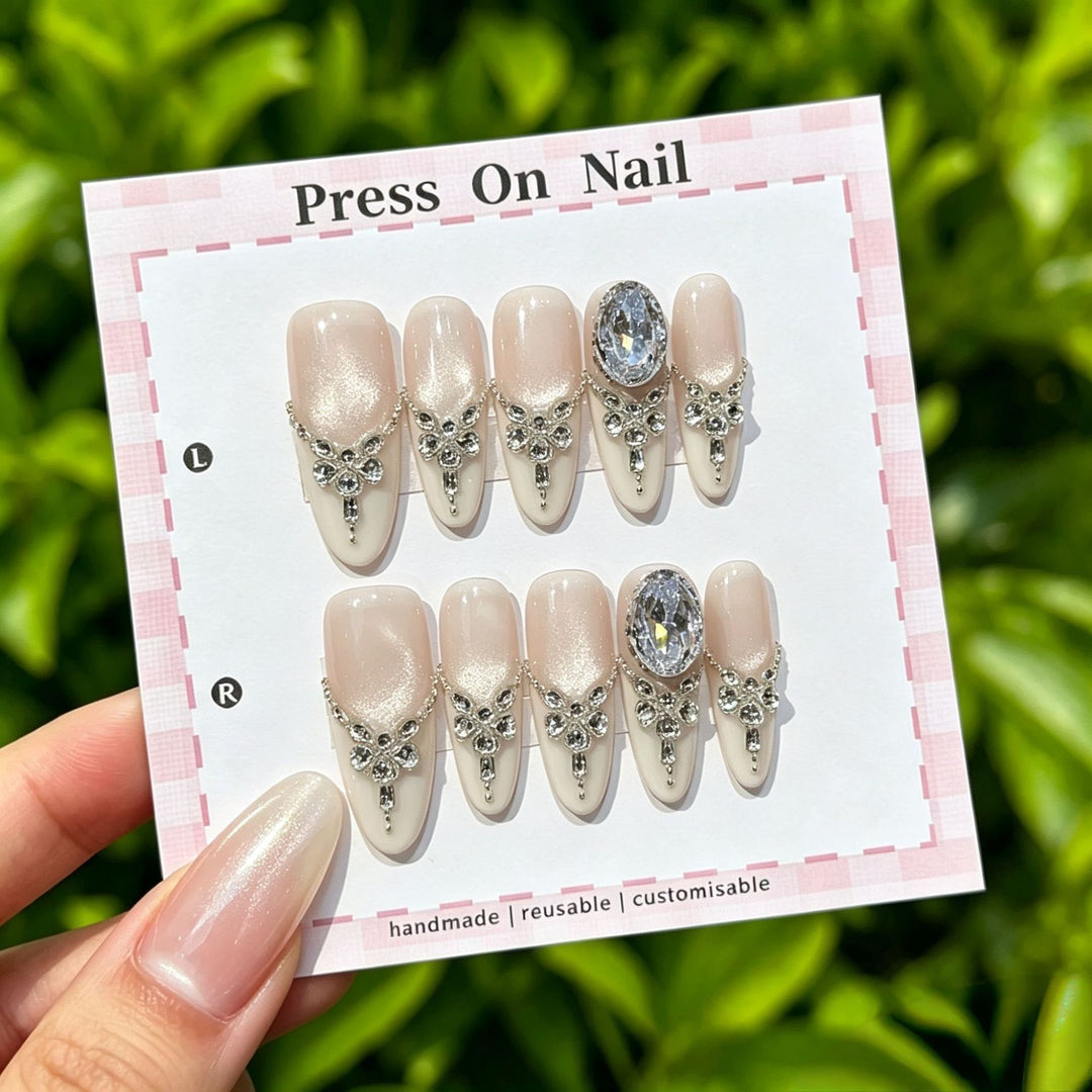 Decorative Press-On Nail Art Set with Reusable Gem Accents