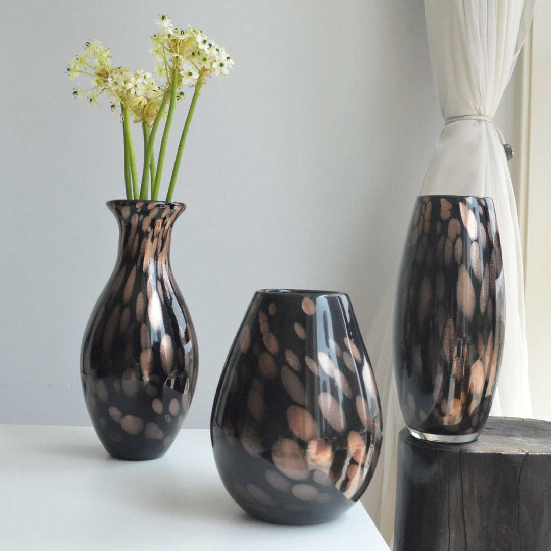 Handblown Speckled Glass Bulb Vase with Narrow Mouth and High-Gloss Finish Stornfield
