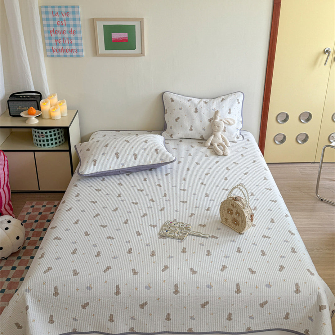 Lightweight Cotton Kantha-Style Reversible Coverlet and Piped Pillow Sham Set