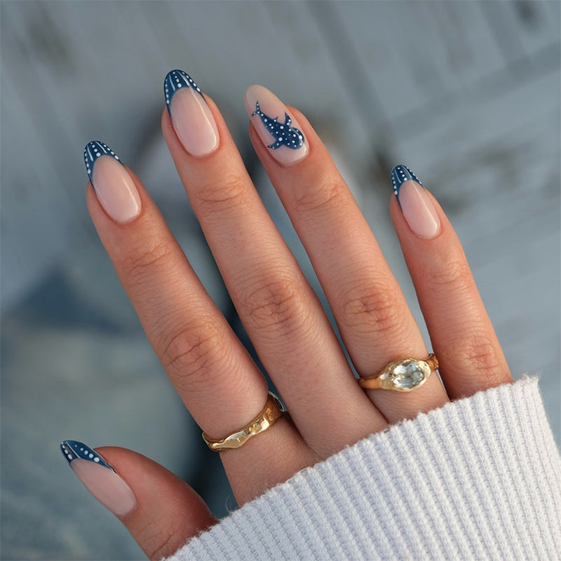 Artistic Press-On Nail Set with Decorative Whale Design Stornfield
